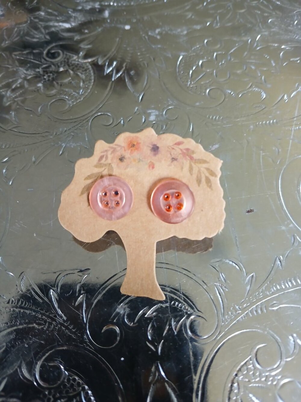 Light Pink Vintage Button Earrings